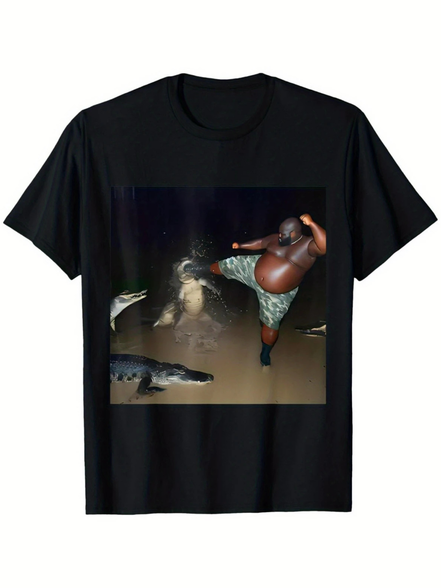 Black Guy Kicking Alligator In Swamp Tee