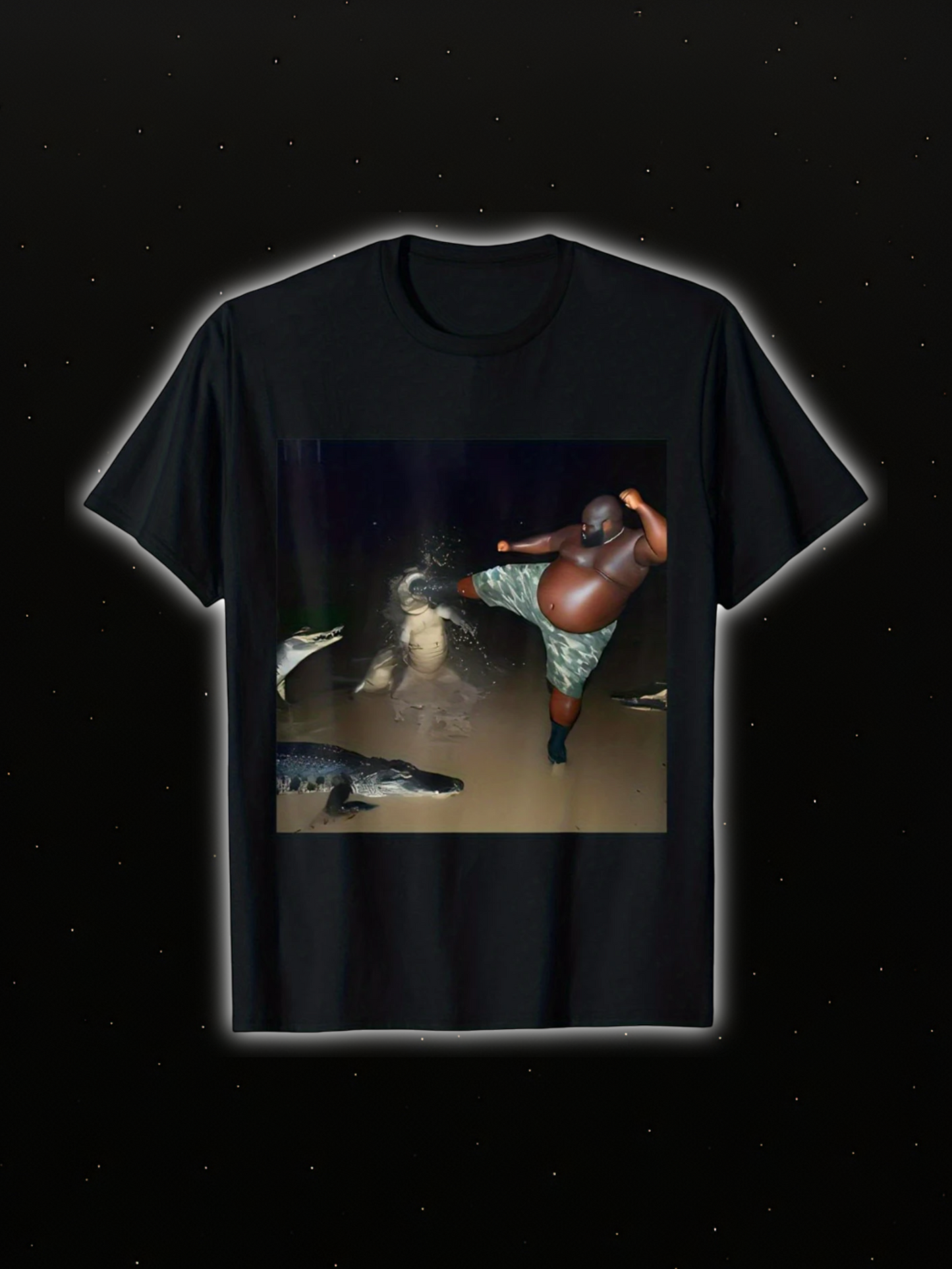 Black Guy Kicking Alligator In Swamp Tee